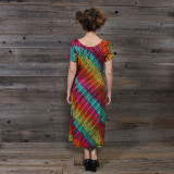 IN THE BRIGHT LIGHT SHORT DRESS Rayon Spandex Short Sleeve Short Dress Green Rainbow Tie Dye