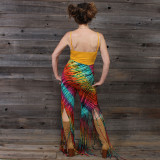 IN THE BRIGHT LIGHT FRINGE PANTS Rayon Spandex Fringe Cut Pants Green Rainbow Tie Dye