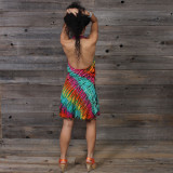 IN THE BRIGHT LIGHT MINI DRESS Rayon Spandex Halter Mini Dress Green  Rainbow Tie Dye - Jayli Imports Inc.