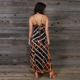 TIGERS EYE MAXI DRESS Rayon Spandex Maxi Dress w/ Spaghetti Tie Back Straps  