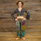 ON THE BLOCK HAREM PANTS Fine Cotton Patchwork w/ Block Print Harem Pants w/ Elastic Waist &  Pockets