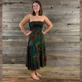 EARTH SONG DRESS OR SKIRT Flat Rayon Mudmee Tie Dye Smocking Tube Top Tiered Long Dress/ Maxi Skirt