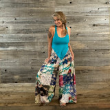 OUT & ABOUT PANTS Rayon Patchwork Tie Dye Wide Leg Triangle Pants Natural