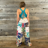 OUT & ABOUT PANTS Rayon Patchwork Tie Dye Wide Leg Triangle Pants Natural