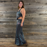 COSMIC GARDEN PANTS Cotton Lycra Tie Dye Panel Wide Leg Pants w/ Cinch Skirt