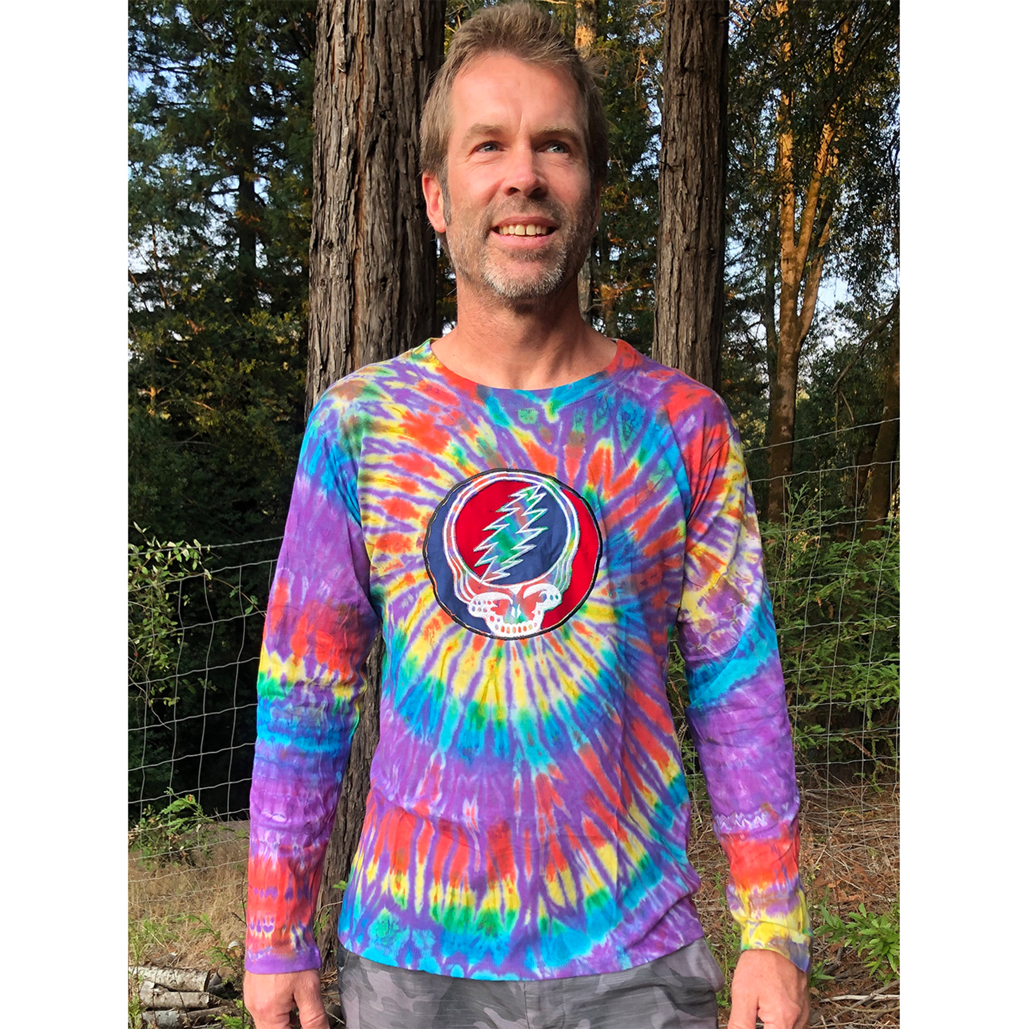 CANDY MAN Cotton Long Sleeve Tie Dyed Men s Grateful Dead T shirt With Embroidery