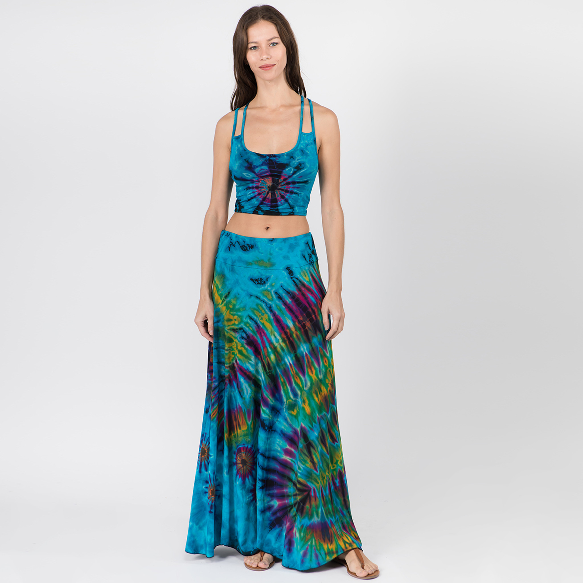 Rayon Spandex Mudmee Tie Dye Paneled Maxi Skirt