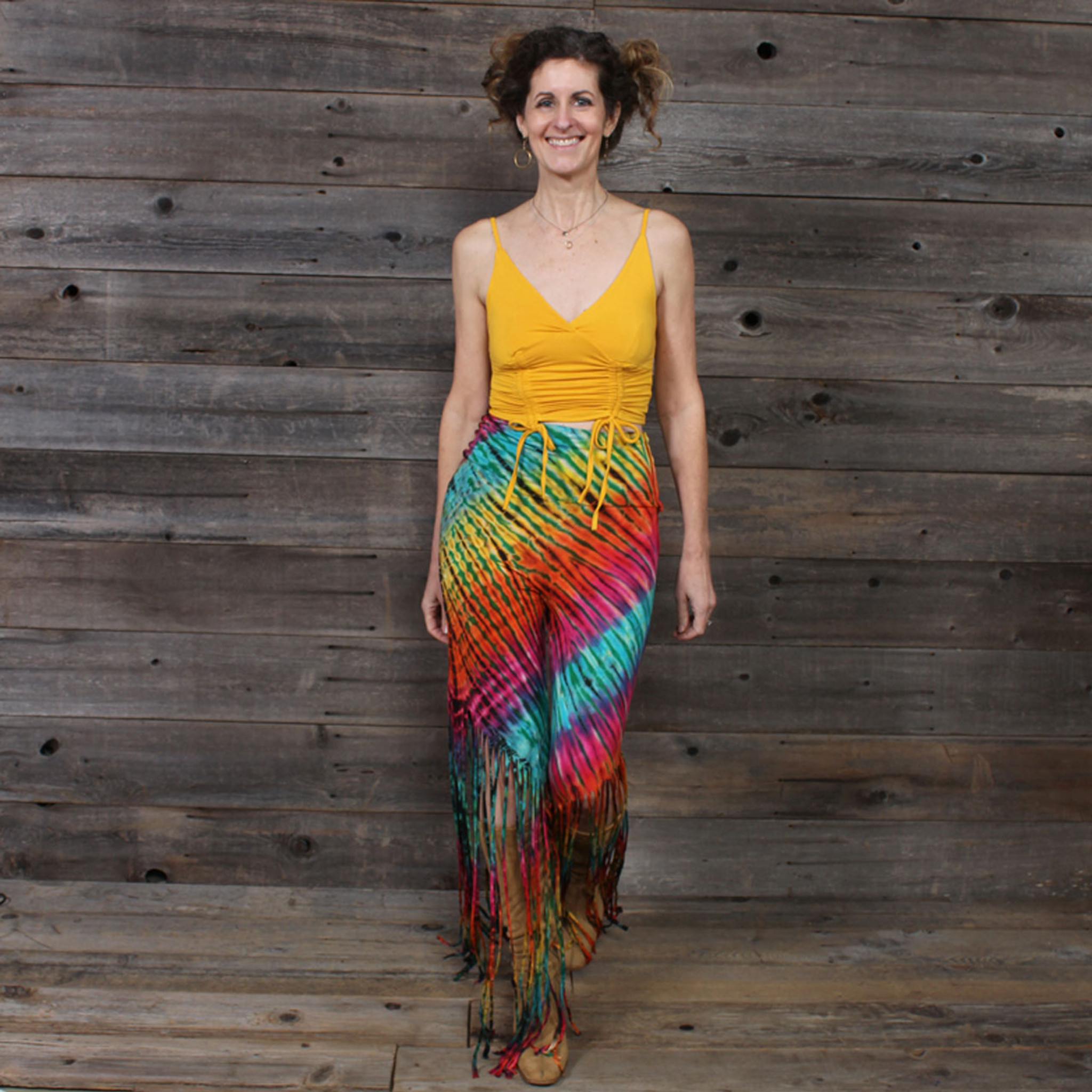 IN THE BRIGHT LIGHT FRINGE PANTS Rayon Spandex Fringe Cut Pants