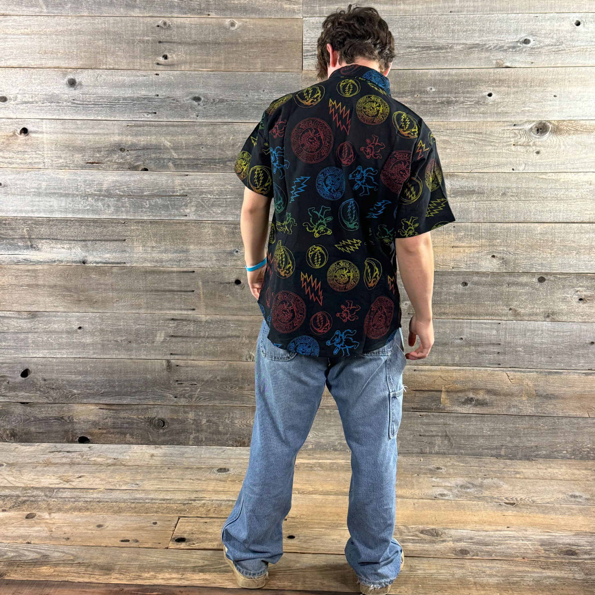 ONE WAY OR ANOTHER BUTTON UP Grateful Dead Cotton Rainbow Multi Grateful Dead Print Button Up Short Sleeve Shirt Natural