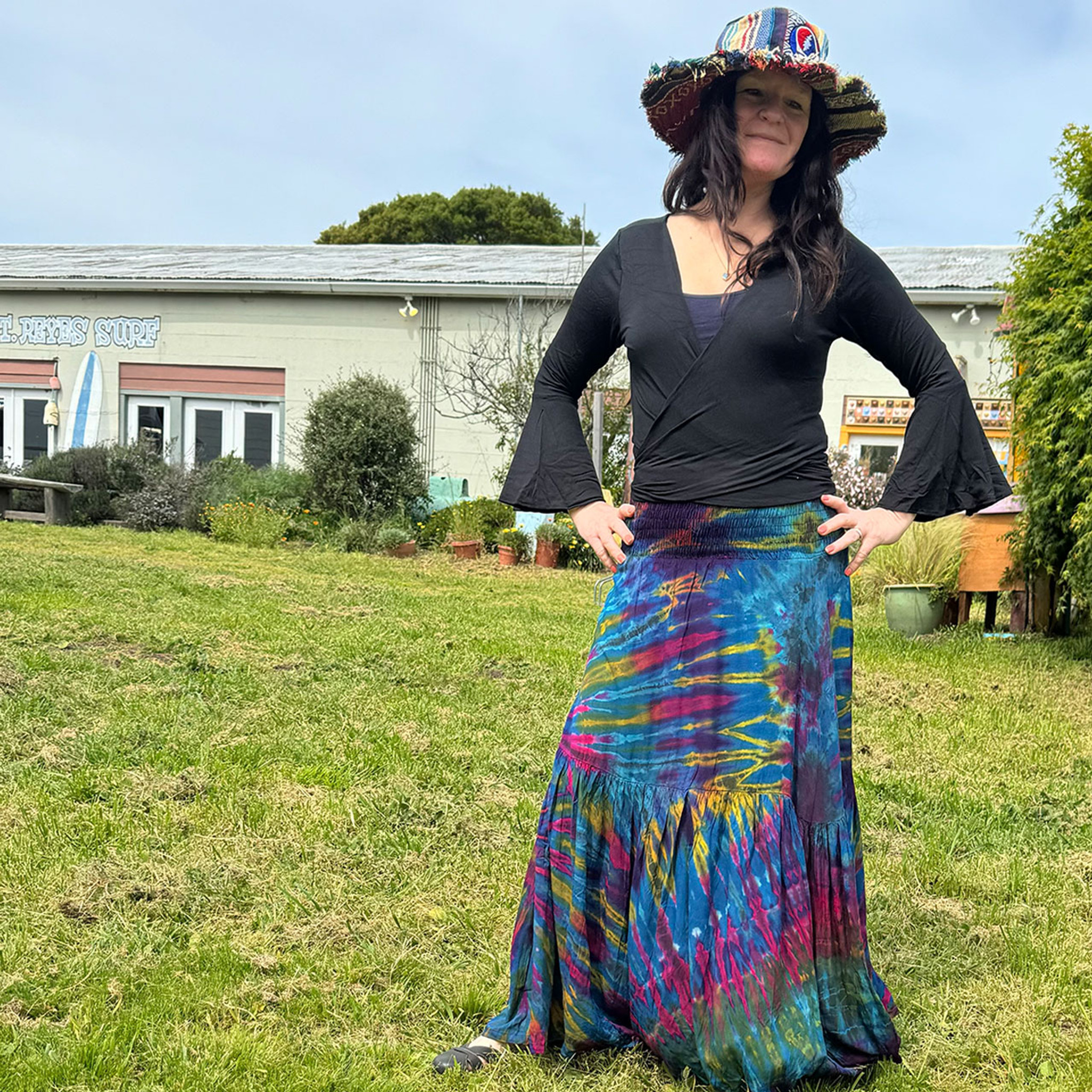 EARTH SONG DRESS OR SKIRT Flat Rayon Mudmee Tie Dye Smocking Tube Top Tiered Long Dress/ Maxi Skirt