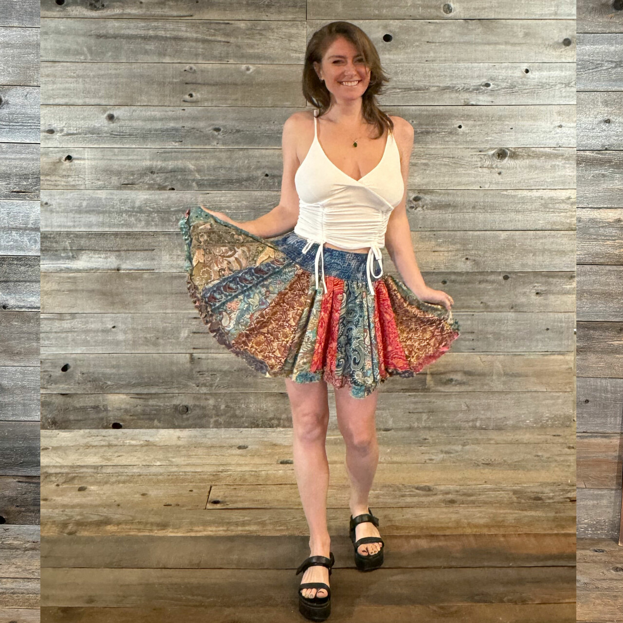 MYSTIC MINI SKIRT Sari Rayon Paneled Patchwork Mini Skirt