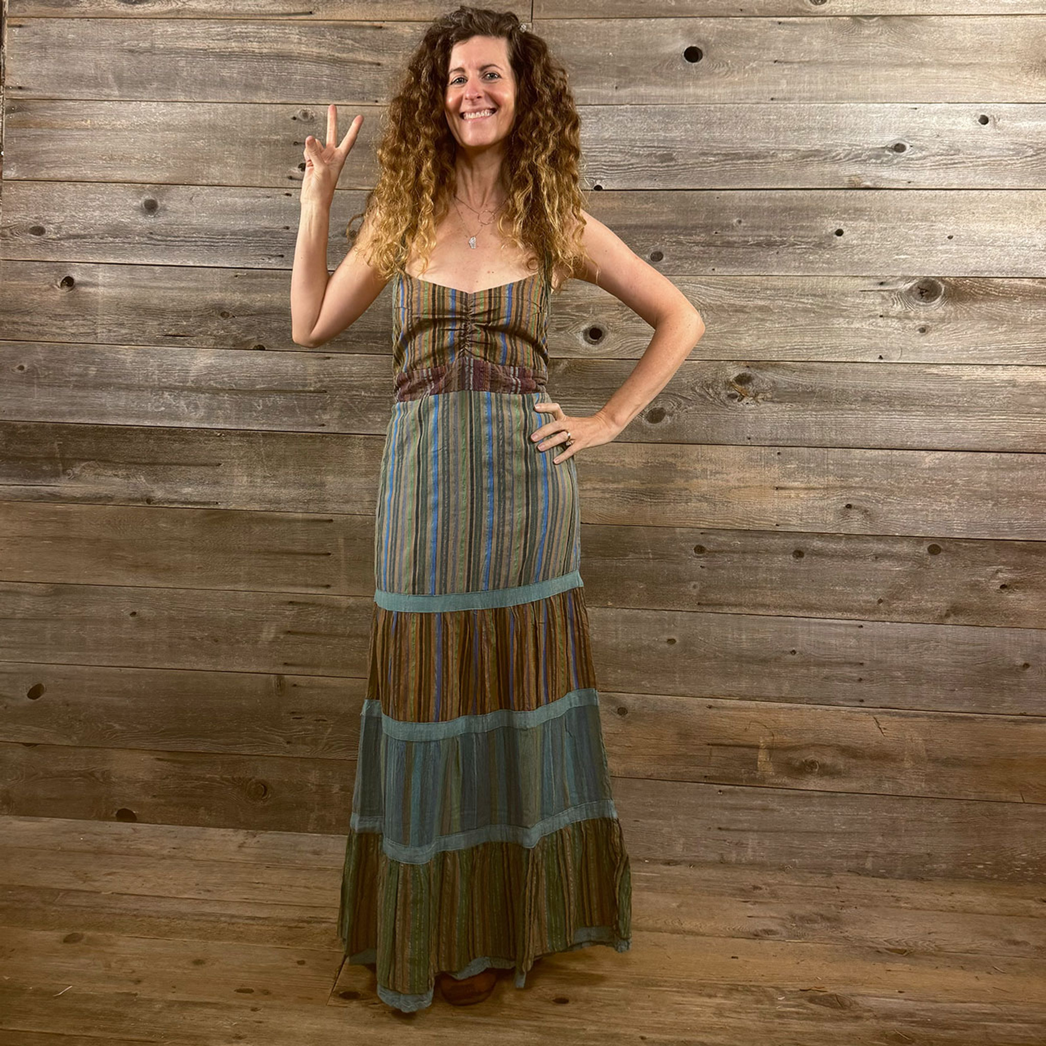 EVERMORE MAXI DRESS Stripe Tiered Maxi Dress w/ Lace Piping & Inside Pockets