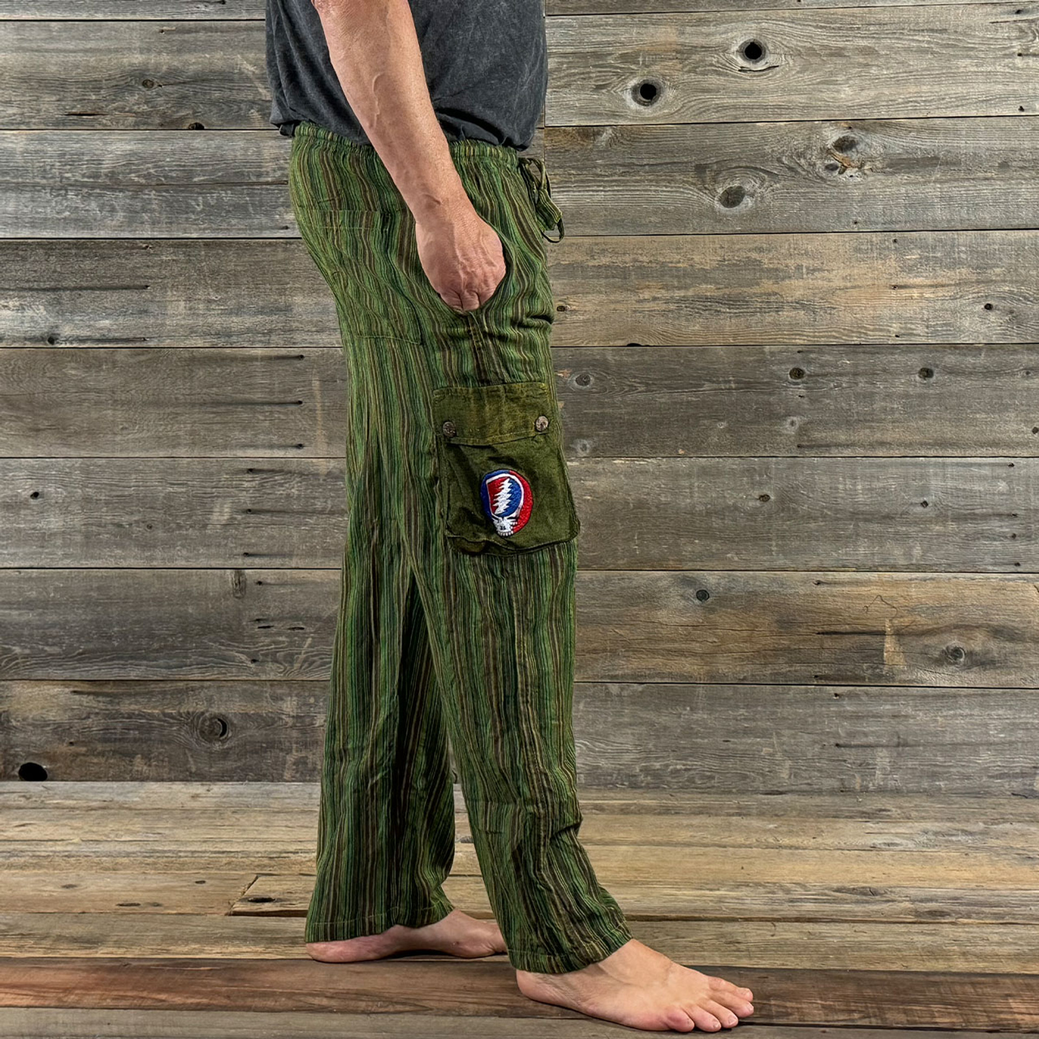 CRAZY OTTO PANTS Cotton Stonewash Dharke Stripe Cargo Pants w/ SYF Embroidery