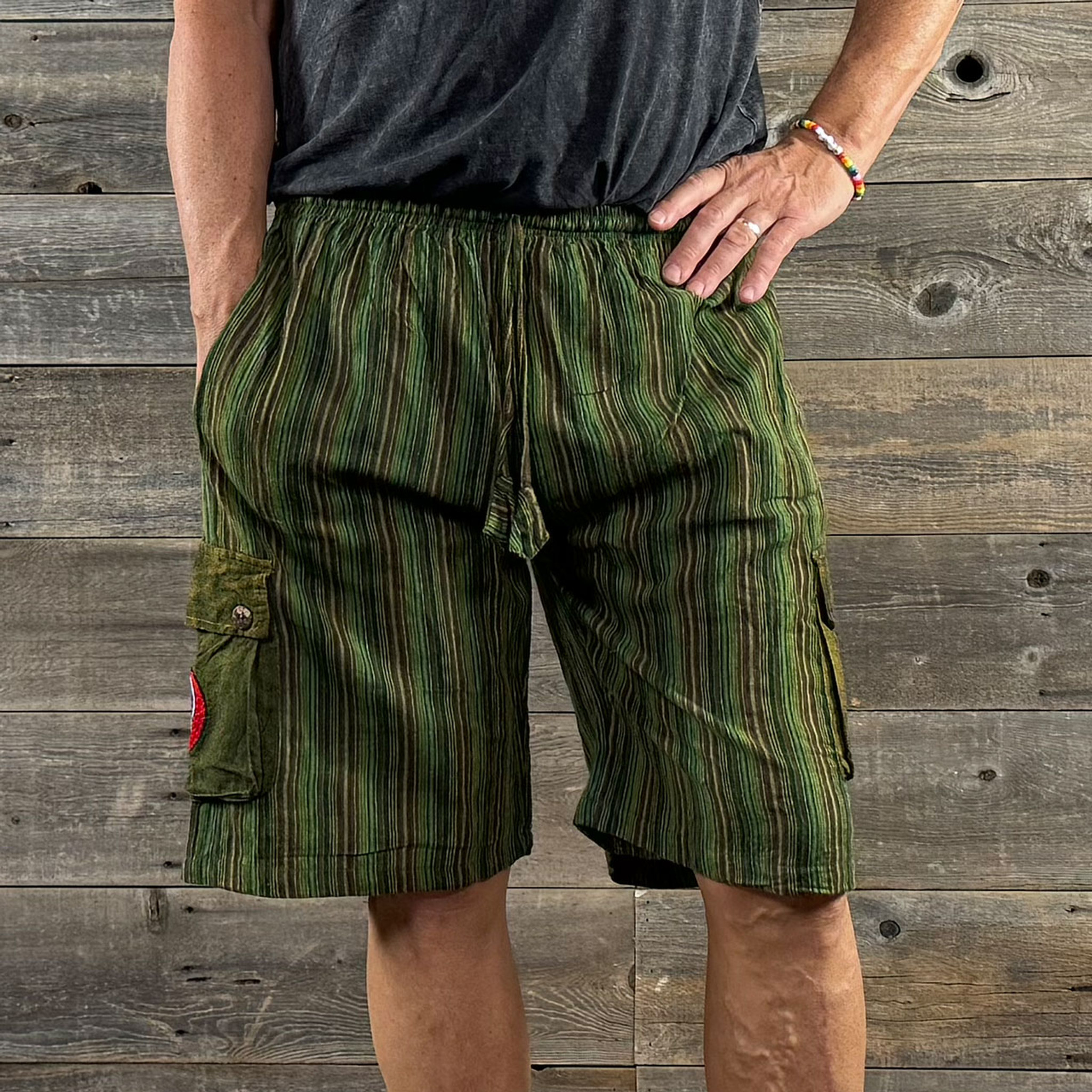 CRAZY OTTO SHORTS Cotton Stonewash Dharke Stripe Stripe Cargo Shorts w/ SYF Embroidery