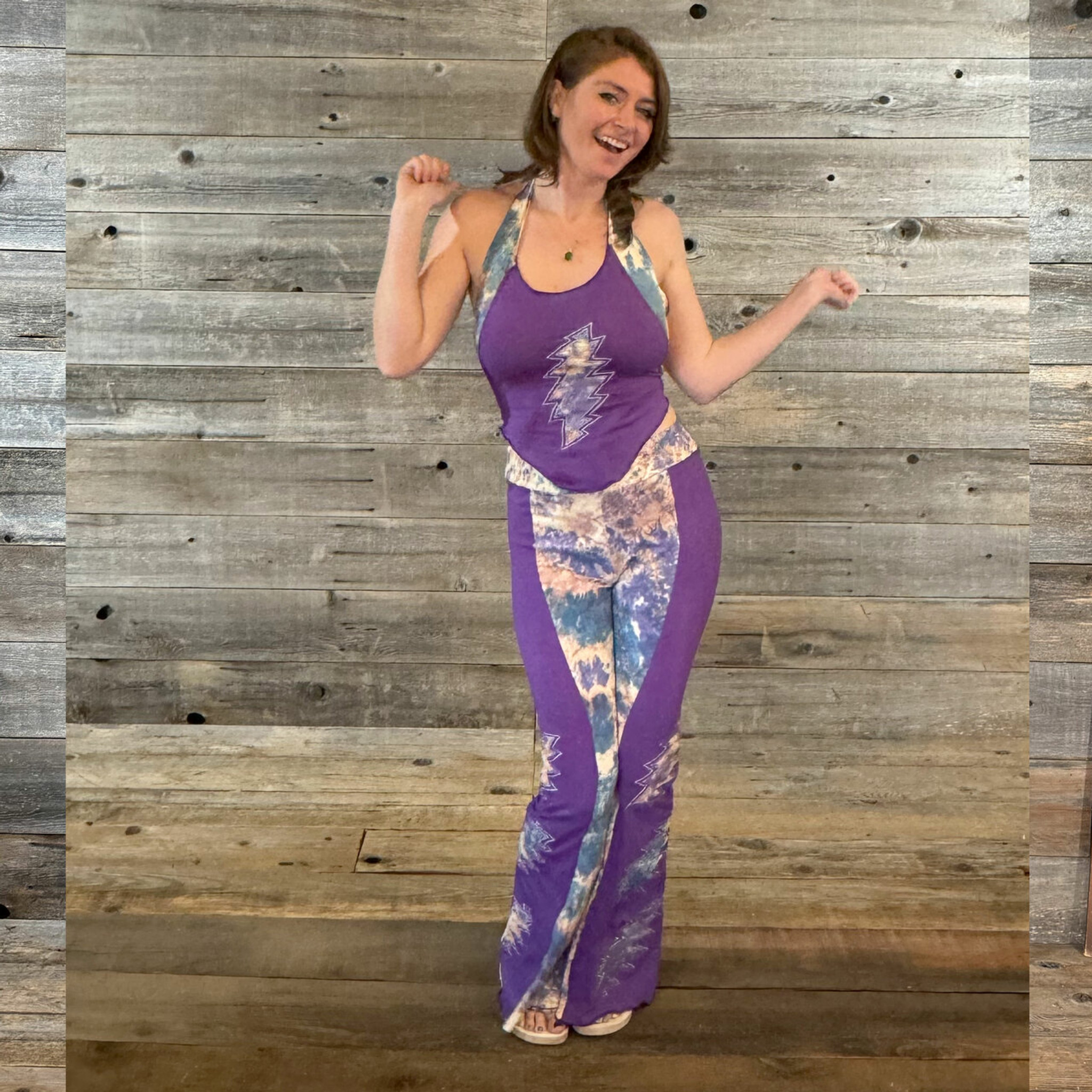 BIG RIVER PANTS Grateful Dead Cotton Lycra Solid & Tie Dye 13 Point Bolt Super Wide Leg Pants