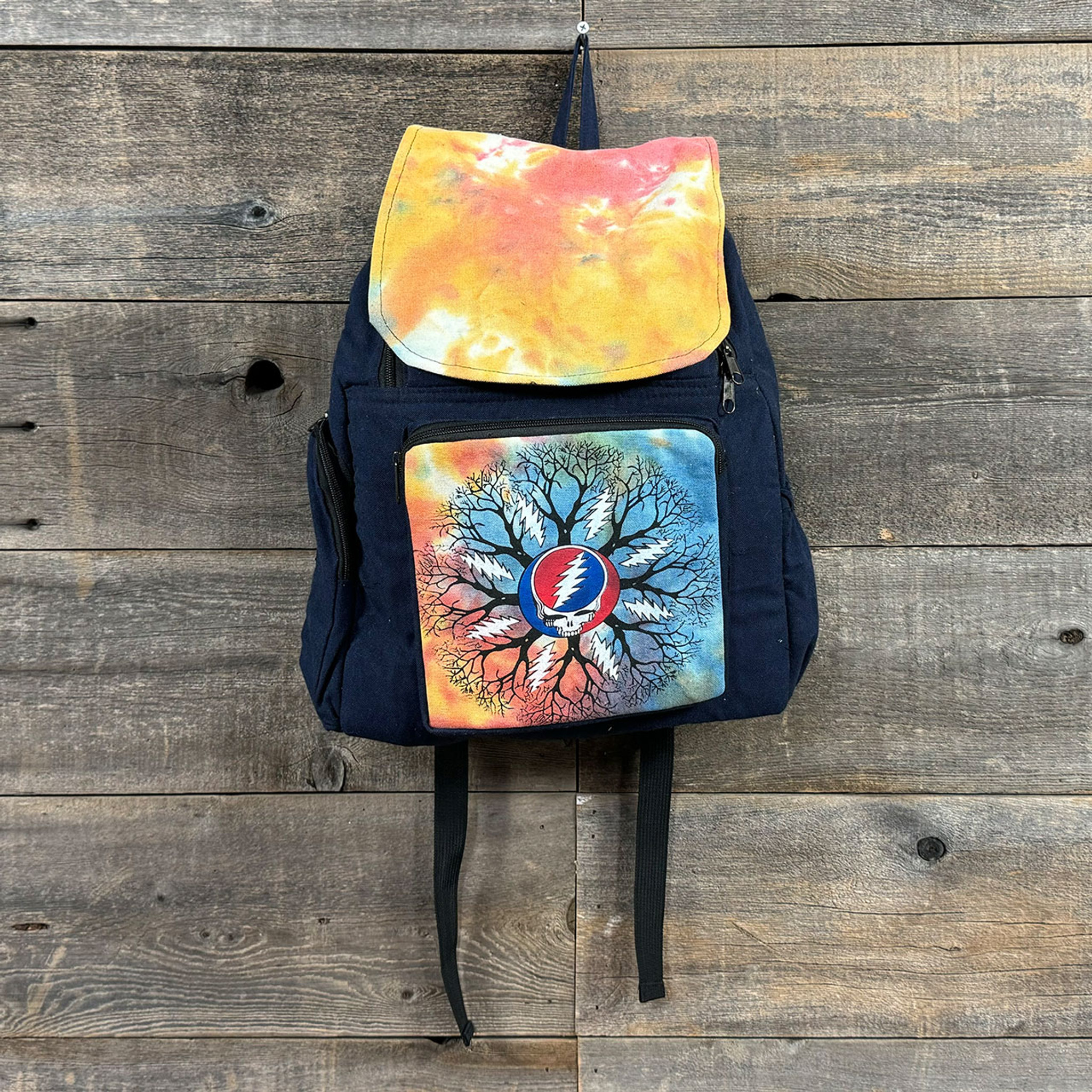 Cotton Flap Pocket Tie Dye w/ Tree Madala Print SYF Colored In Backpack w/ Outter Tie Dye Pocket & 2 Side pockets 1 Water Bottle Holder Assorted