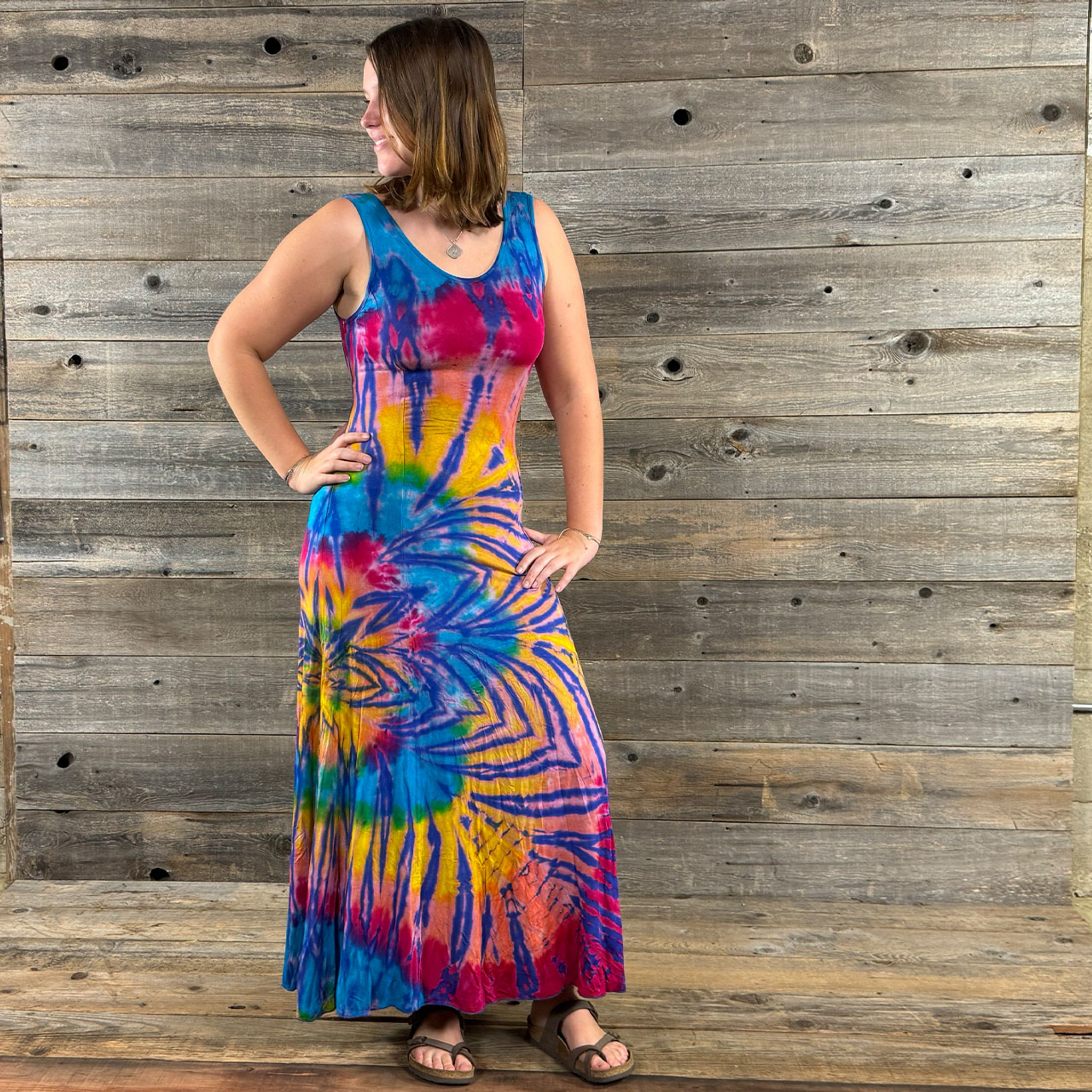 KALEIDOSCOPE DREAMS MAXI DRESS Rayon Spandex  Tie Dye Coresette Back Maxi Dress