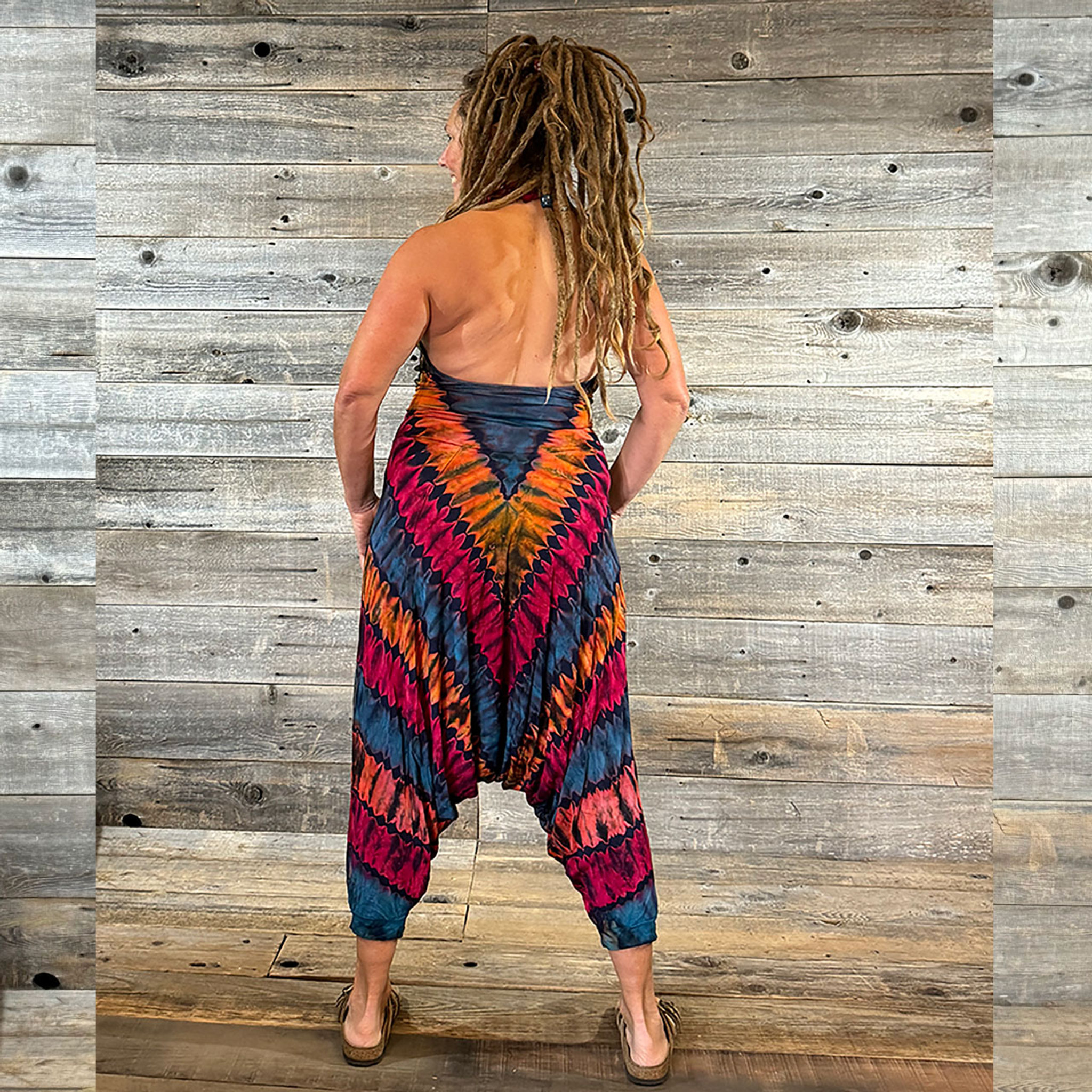 DESERT SUNSET JUMPSUIT Rayon Spandex  Tie Dye Pujari Halter Jumpsuit