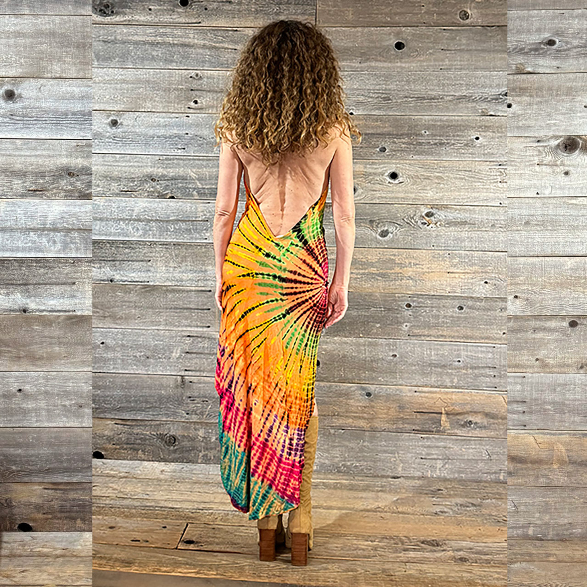 ORANGE SUNSHINE MINI DRESS Rayon Spandex Tie Dye  Halter Mini Dress