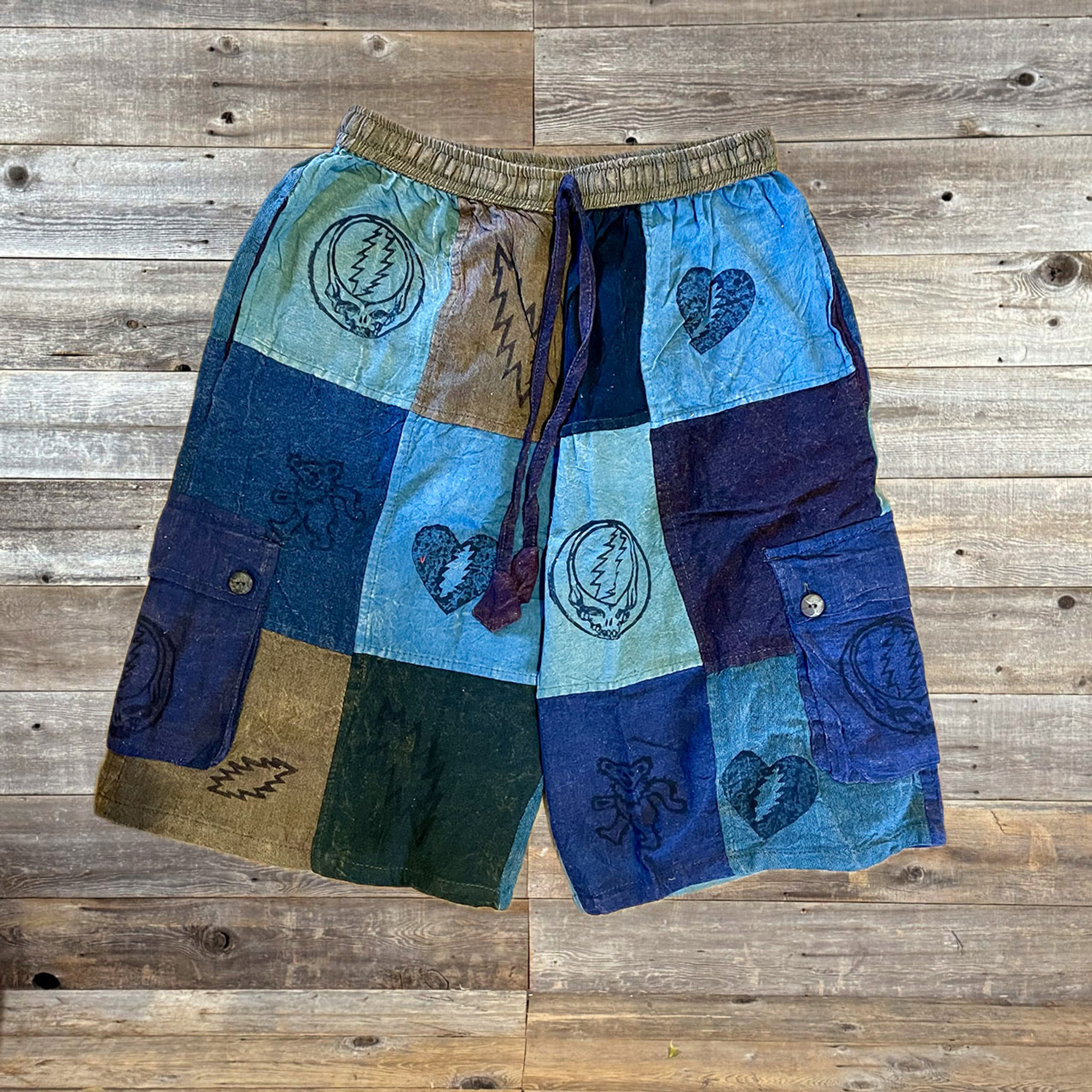 PROPHET SHORTS Cotton Stonewash Patchwork Men's Cargo Shorts w/ Assorted Grateful Dead Block Prints