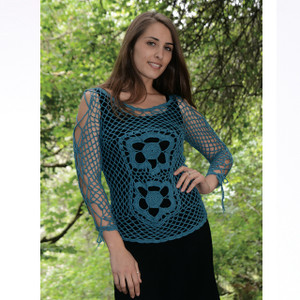 Cotton Crochet Long Sleeve Top With Flower Design And Side Arm Lace Up