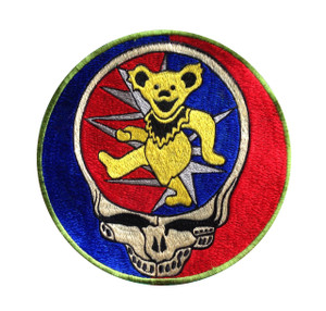 Grateful Dead 8 Inch Embroidered Patch With Large Steal Your Face And Dancing Bear In The Middle