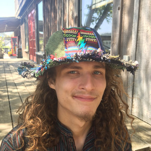 Grateful Dead Bolt Patchwork Hat Up-cycled  Hat w/ Rainbow 13 Point Bolt Embroidery
