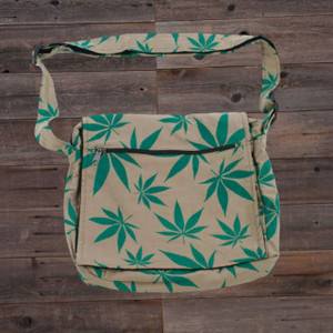 Cotton Print Square Shoulder Bag Mushroom & Pot Leaf Print