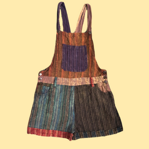 BERKELEY SHORTS OVERALL’S Cotton Nepali Striped Patchwork Fitted Overall Shorts