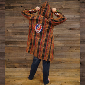 GOIN' DOWN THE LINE JACKET Striped Heavy Cotton Hooded Long Jacket w/ Back Grateful Dead Streal Your Face Applique'