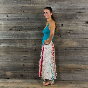 OUT & ABOUT SKIRT Rayon Print Patchwork Tie Dye Triangle Maxi Skirt Natural