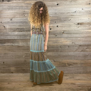 EVERMORE MAXI DRESS Stripe Tiered Maxi Dress w/ Lace Piping & Inside Pockets