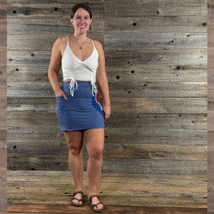 STEALIN’ MINI SKIRT Cotton Lycra Elastic Waist Mini Skirt w/ Large SYF Side Print & Right Side Pocket