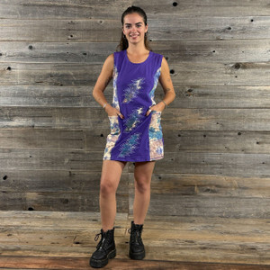 BIG RIVER DRESS Cotton Lycra Solid & Tie Dye Triple Bolt Tank Mini Dress w/ Side Pockets