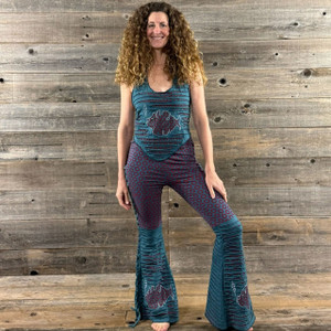 THE TWIST PANTS Cotton Lycra Small Donut Print Razor Cut Side Lace Up Booty Pants w/ Phish Outline