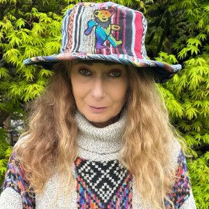 Grateful Dead Up-cycled Patchwork Hat Rainbow Bear Embroidery