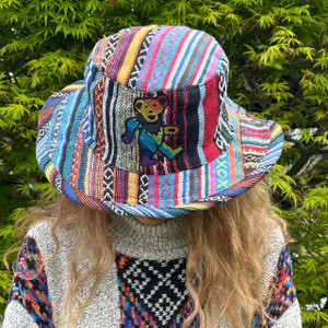 Grateful Dead Up-cycled Patchwork Hat Rainbow Bear Embroidery