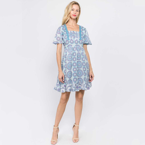SPRING FLING DRESS Cotton Circle Flower Flowy Sleeve Ruffle Mini Dress With Lace Detail