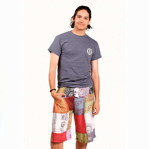 NICK SHORTS Men's Cotton Om Print Patchwork Shorts