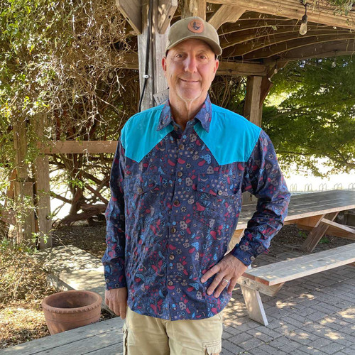 Cotton SILLY SIMON THE FUN GUY SHIRT Men's Retro Mushroom Print Long Sleeve Button Up Shirt