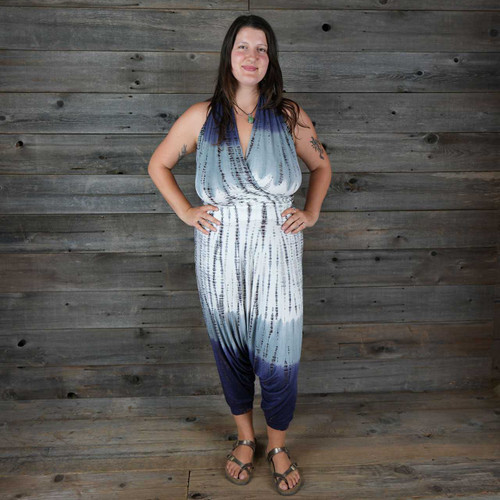 MISTY MORNING JUMPSUIT Rayon Spandex Tie Dye Pujari Halter Jumpsuit