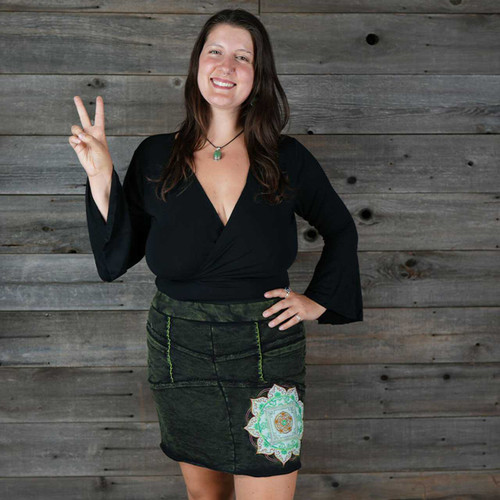 ELYSIAN BLOOM SKIRT Cotton Stonewash Fleece Mini Skirt w/ Manadala Embroidery