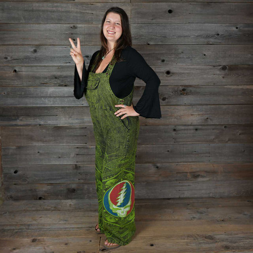 UNBROKEN CHAIN OVERALLS Cotton Enzyme Wash 5 Pocket Overalls w/ Grateful Dead Steal Your Face Print & Design
