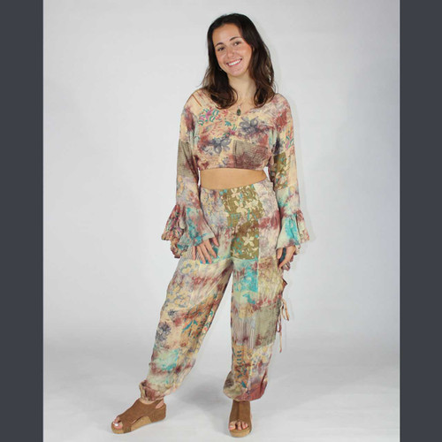 SUMMER SERENADE HAREM PANTS Rayon Patchwork Tie Dye Harem Pant w/ Smocking Waist w/ Side Pockets