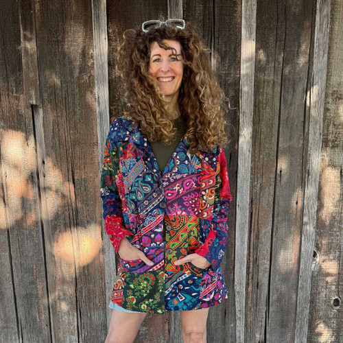 CARAVAN DREAMS JACKET Cotton Indian Print Patchwork Oversized Jacket Button Up w/ Pockets