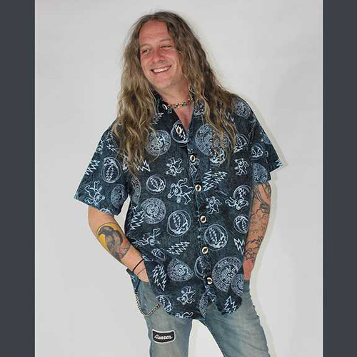 ENDLESS TOUR SHIRT Cotton Shining Wash Patchwork Button Up Collar Short Sleeve Shirt Solid w/ Bolt Buttons & Chest Pocket