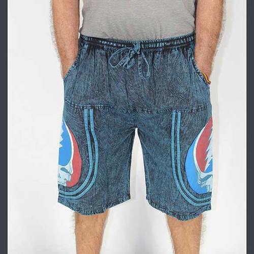 TERRAPIN SHORTS Fine Cotton Piping Shining Wash w/ Grateful Dead Steal Your Face On Side Shorts w/ Elastic Waist , Drawstring & Pockets
