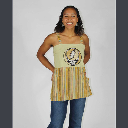 SLOW ROLL TOP Cotton Wide Strap Long Top w/ Grateful Dead Steal Your Face Embroidery
