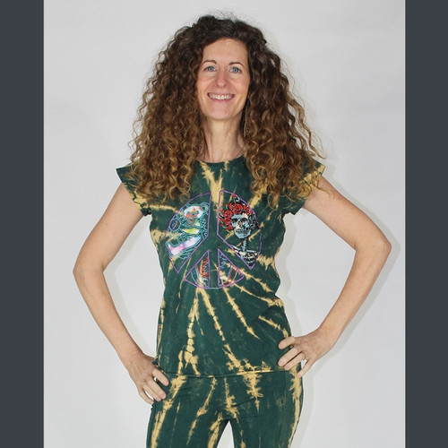 THE WHEEL T-SHIRT Cotton Lycra T-Shirt w/ Grateful Dead Peace Sign Print