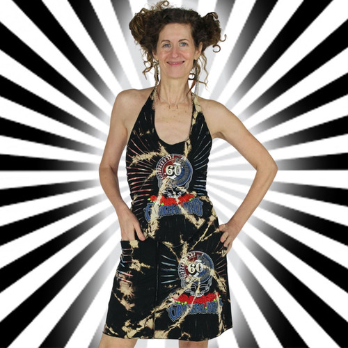 60TH MINI SKIRT Cotton Lycra Tie Dye Razor Cut Mini Skirt w/ Grateful Dead 60th Anniversary Embroidey & Pockets
